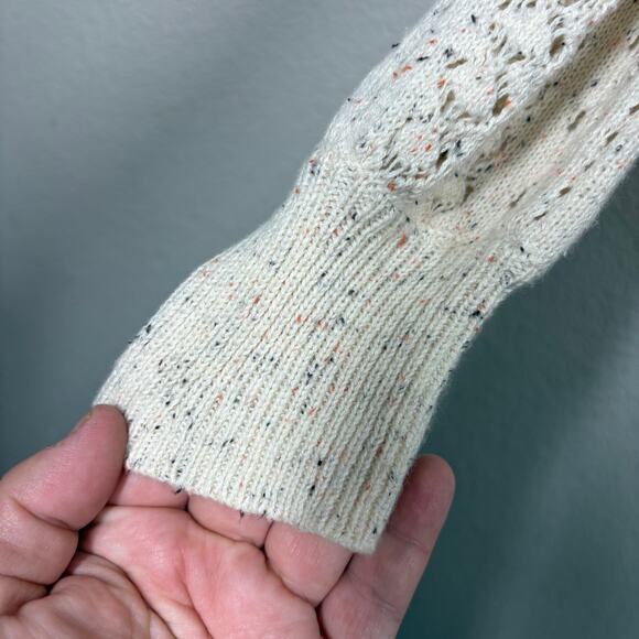 Sundance XS Open Knit Chunky Ruffled Neck Sweater Ivory Speckle 100% Cotton - Picture 4 of 7